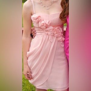 BCBG MaxAzria Rose Colored Mini Dress with Floral Detailing